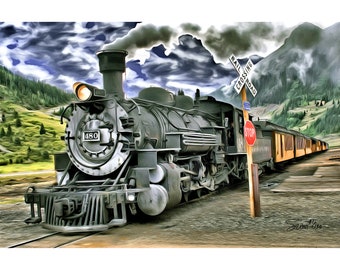 Steam Engine Train Ride Fine Art, Medium/Large Wall Art Décor Home/Office, Impressionist Gicleé Print, Assorted Mediums FREE SHIPPING in US