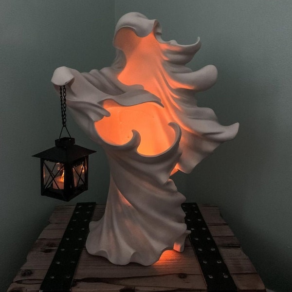 Halloween Faceless Ghost Sculpture Hell Messenger With Lantern,The Ghost Looking For Light/Realistic Resin Ghost Sculpture For Garden Decor