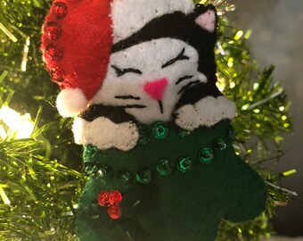 Sleepy Kitty Cat Felt Ornament