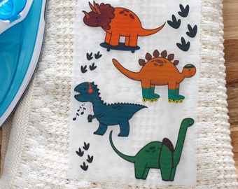 Bügelbilder Dinosaurier im A5 Set Bügelpatches Bilder zum aufbügeln Aufnäher Patches Bügelbilder Junge HejEden Dino Skateboard T-Rex Saurier