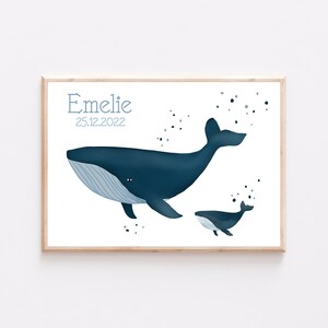 Póster Ballena Mamá con Bebé A4 A3 Póster infantil Póster Habitación infantil Póster Bebé Regalo Niña Regalo Niño Póster Niños Nacimiento