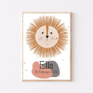 Póster León A4 A3 Póster infantil Póster de la habitación de los niños Regalo del bebé Regalo de la niña Póster del niño Nacimiento de los niños