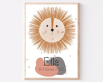 Lejonposter A4 A3 Barnposter Barnkammarposter Babypresent Flickapresent Pojkeposter Barnfödelse