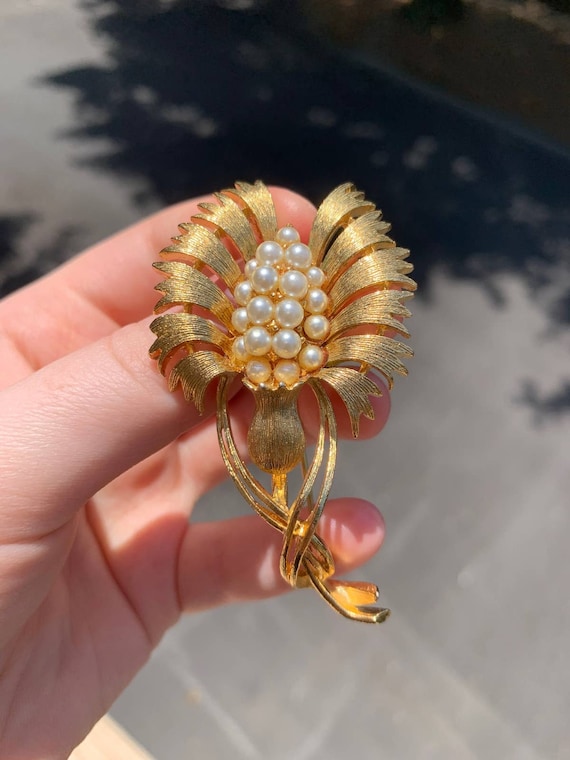 Vintage Gold and Pearl Brooch, Gold & Pearl Brooch