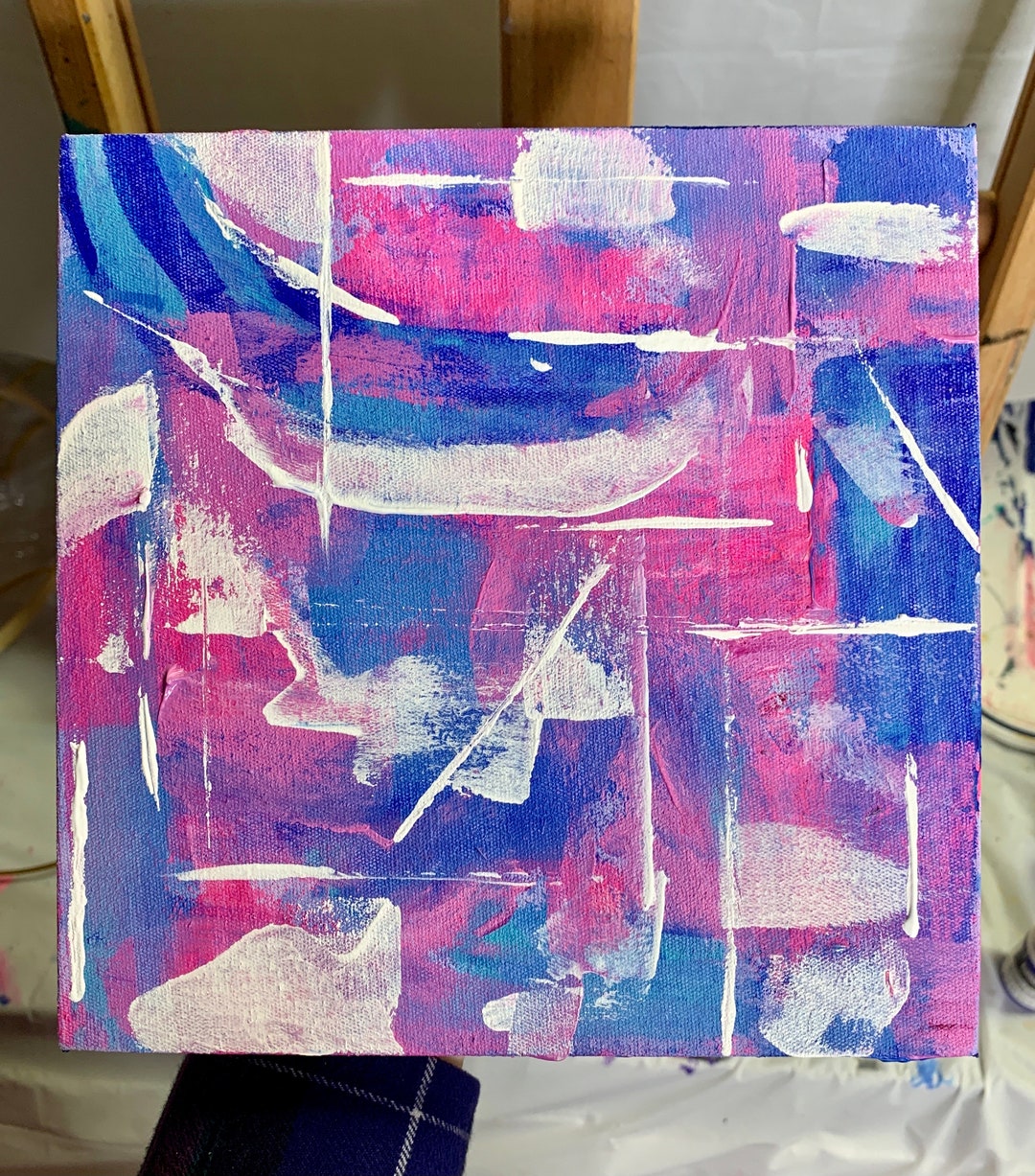 Original Abstract Pink and Blue Painting | Geometric Wall Art - Etsy