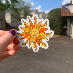 Smiling Sun Sticker, Waterproof Vinyl Decal - Etsy