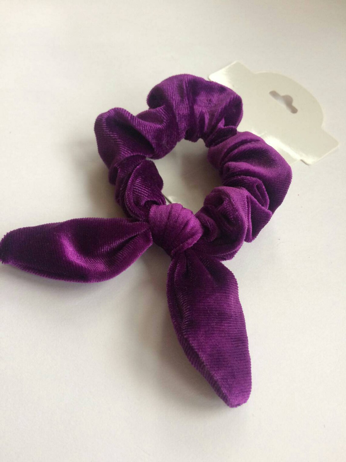 Purple Velvet Bow scrunchie. Elasticated. Etsy