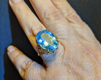 Details about / Natural Blue Topaz Handmade Sterling Silver Statement Cocktail Ring for Women