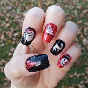 Christmas Nail Wraps, Santa Nail Wraps, Black Santa, Snowman, Reindeer, Christmas tree nails, Nail stickers, Nail decals, Polish