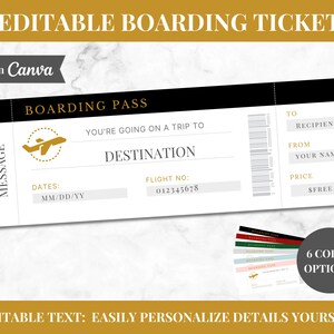 Editable Boarding Pass Ticket Template, Surprise Trip Vacation Gift