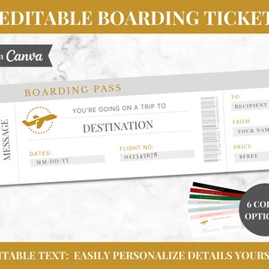 Editable Boarding Pass Ticket Template, Surprise Trip Vacation Gift