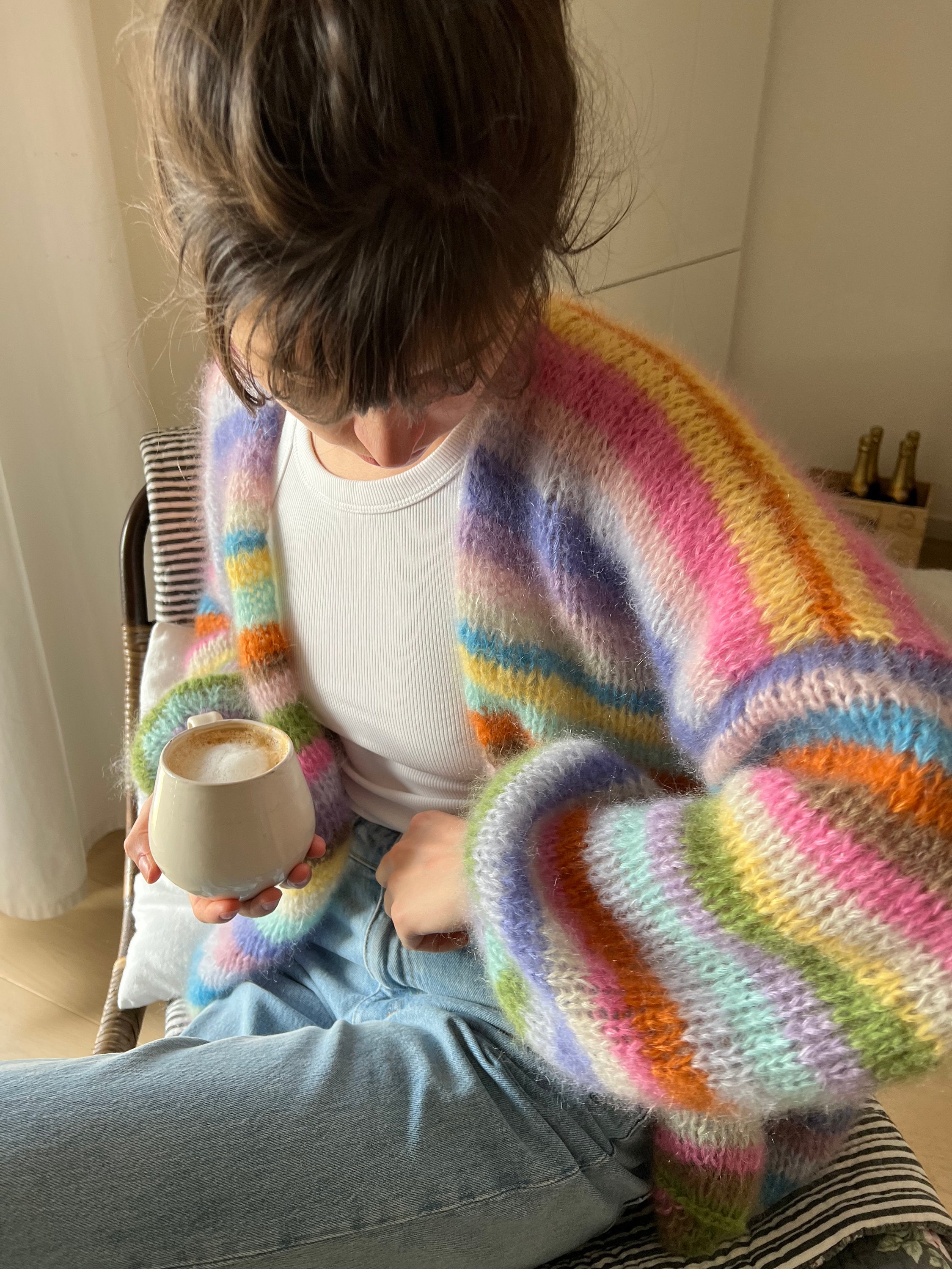 Strickjacke Bunte Fleecejacke Damen Strickjacke Goa Wolle Bunte