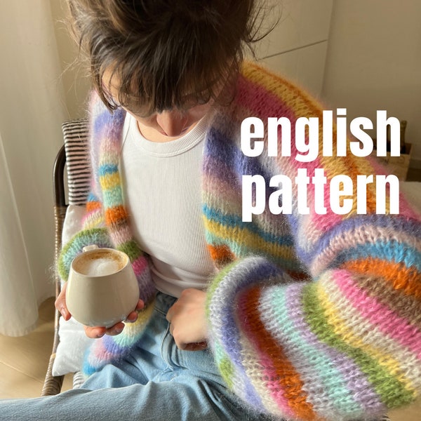 Strickanleitung ENGLISCH Strickmuster Mohaircardigan #cardiducoeur PDF - digital Download, knitting Pattern Strickjacke