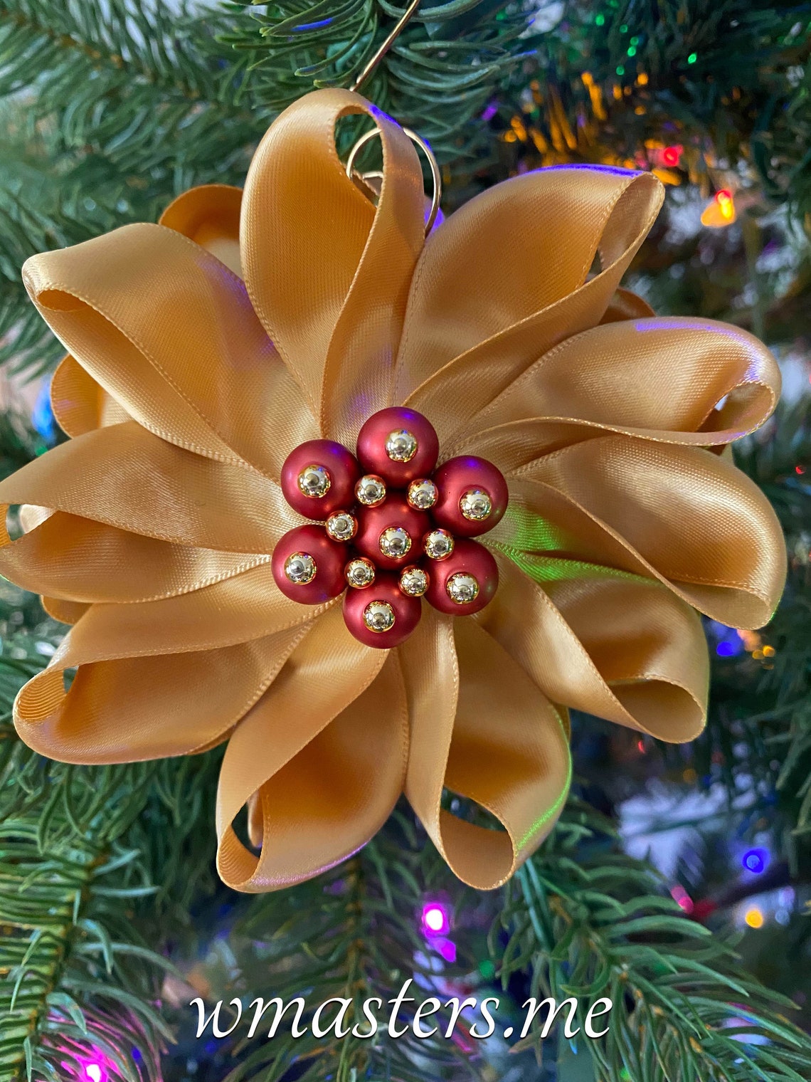 Gold and Red Flower Christmas Ornament Etsy