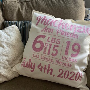 Personalized Birth Announcement Birth Stats Decorative Pillow Cover Baby Gift, Keepsake Custom Newborn Gift