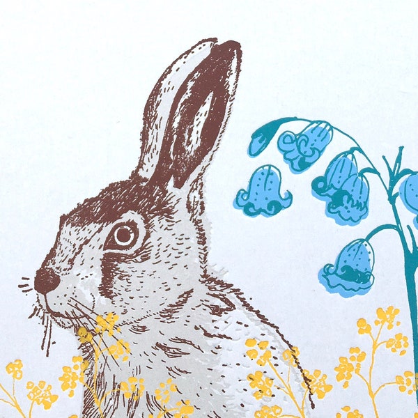 Hare and Bluebells - Greetings Card A6