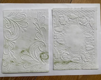 Green Blotchy Spirulina dyed Embossed papers, 8 different designs - junk journal hand dyed ephemera scrapbooking