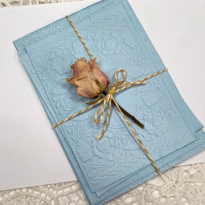 Light Blue - Red/Purple Cabbage dyed Embossed papers, 8 different designs - junk journal hand dyed ephemera scrapbooking