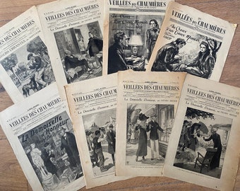 1923-1951 französische Papiere ‘Veillées des Chaumières’, schöne Bilder, Vintage Damen, Werbung, antik