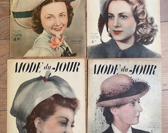 Frans modemagazine ‘Mode du Jour’ uit 1946, vintage, borduurwerk, junk journal, efemera, scrapbook