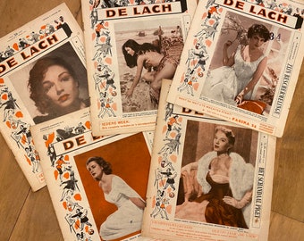 1955-1960 Dutch magazine ‘De Lach’, famous movie stars like Grace Kelly, Gina Lollobrigida, Elizabeth Taylor, black and white, bathing suits