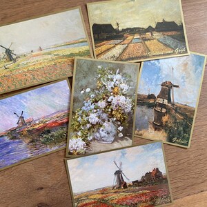 6 cartes postales hollandaises de moulins à vent et de champs de bulbes de peintres célèbres, Monet, Renoir, Van Gogh, éphémères, journal indésirable