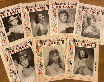 1954 - 1963 Nederlands tijdschrift 'De Lach', beroemde filmsterren als Anita Ekberg, Shirley Eaton, Annie Girardot, zwart-wit omslagfoto