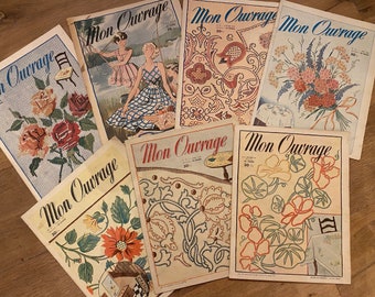 1954-1955 Magazines vintage français Mon Ouvrage, broderie avec motifs pour dame en papier éphémère pour journal