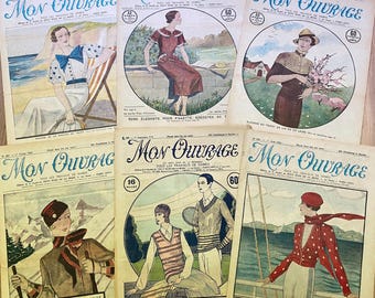 1925 - 1935 Frans vintage damestijdschrift Mon Ouvrage, borduren, breien, stoffering, vintage advertenties, enz.
