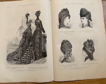 1876 Französischer Petit Courrier des Dames, viktorianische Mode und Frisuren, Stickereien usw. Zeitschrift