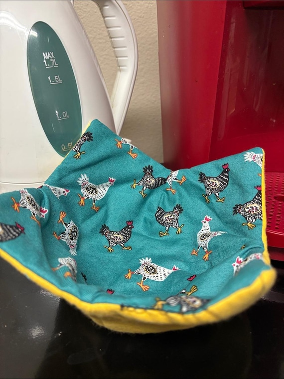Set of 2 Teal Yellow Chicken Bowl Cozies