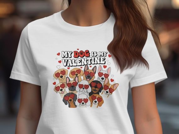 My Dog is My Valentine T-Shirt, Cute Dogs, Valentine's Day Gift, Heart Sunglasses, Animal Lover Shirt, Dog Breed Valentine Tee