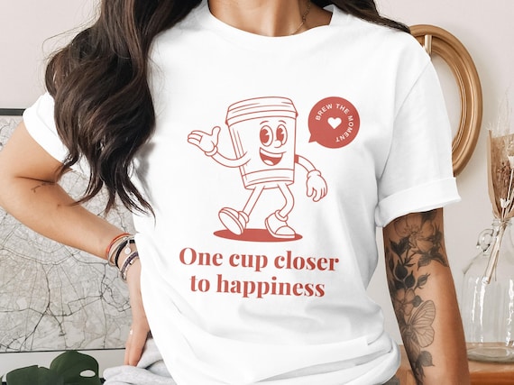 Brew The Moment T-Shirt, Happiness T-Shirt, Coffee Lover Tee, Funny Coffee T-Shirt, Cartoon Coffee, Gift for Coffee Drinker