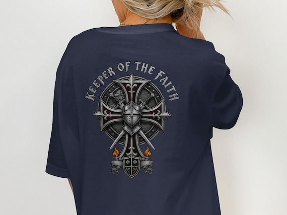 Keeper of Faith T-Shirt, Knight Templar Symbol, Crusader Helmet, Religious Tee, Medieval Warrior Shirt, Armor Cross Graphic