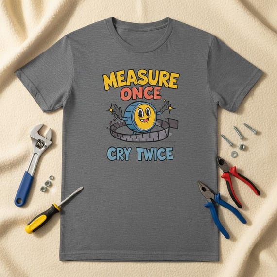 Funny Measure Once Cry Twice T-Shirt - Perfect Gift for Woodworkers & DIY Lovers - Humorous Construction Tee