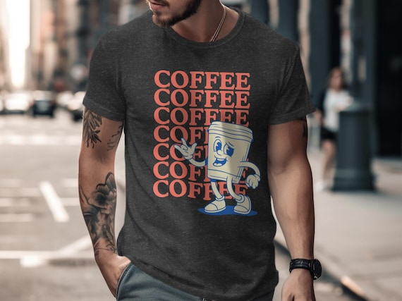 Retro Coffee T-Shirt, Cartoon Character Tee, Coffee Lover Gift, Funny Coffee Shirt, Trendy Graphic Tee, Vintage Style, Cool T Shirt