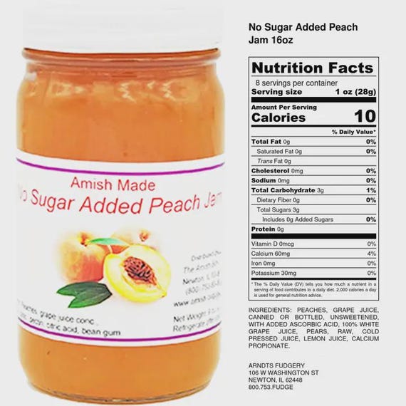 Amish Made No Sugar Added Peach Jam 8 oz