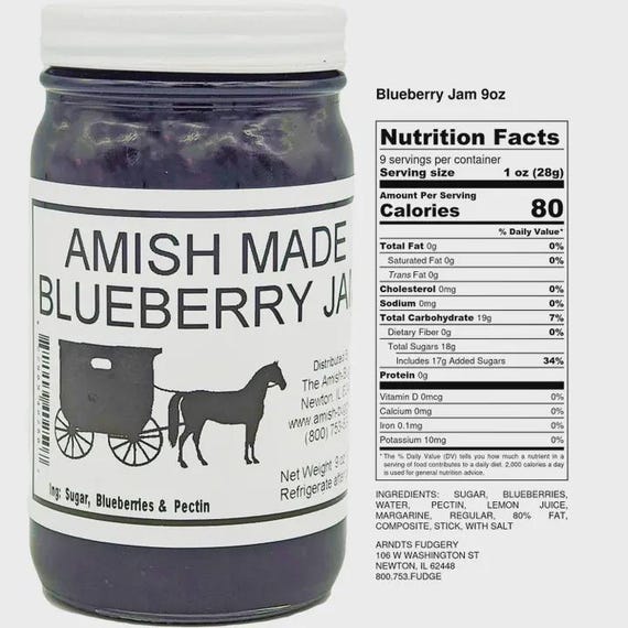 Amish Made Blueberry Jam 9 oz