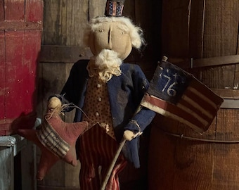 Handmade Primitive Uncle Sam-Celebrating - America 250