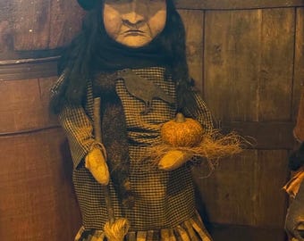 Handmade Primitive CLAY FACE Witch #7