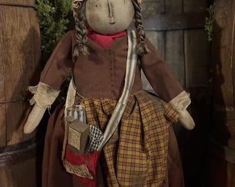 Handmade Primitive Colonial Woman-Celebrating - America 250