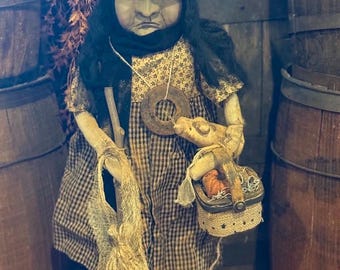 Handmade Primitive CLAY FACE Witch #6
