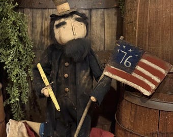 Handmade Primitive Abe Lincoln-Celebrating - America 250
