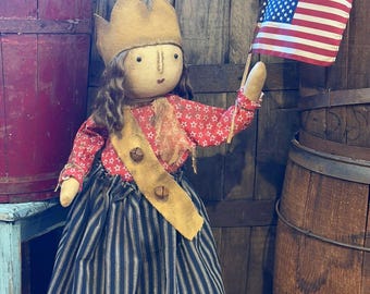 Handmade Primitive Lady Liberty-Celebrating - America 250