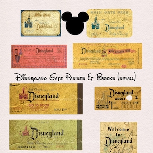Digitale Vintage Disneyland Gate Pässe und Bücher SMALL Made for Junk Journals Sofortiger Download 8,5x11 Bogen von Pässen und Büchern DRUCKBAR