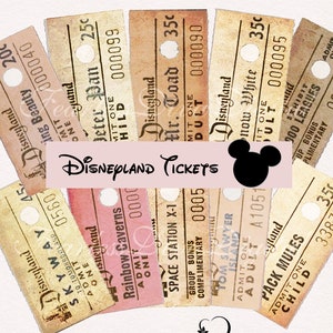 DRUCKBARE Digitale Vintage Disneyland Tickets Antique Tickets Bogen von 10 Tickets 5x7" 300 dpi Instant Download