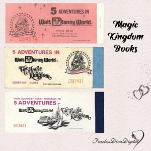 Digital Vintage Magic Kingdom Books PRINTABLE  Instant Download  Vintage Theme Park Passes