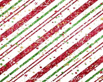 Digital Glittery Striped Christmas Scrapbook Paper  Instant Download  PRINTABLE  8.5x11"  Fun Red Green White and Gold