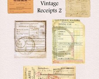 Vintage Receipts 2 Junk Journal Ephemera Instant Download  PRINTABLE Digital