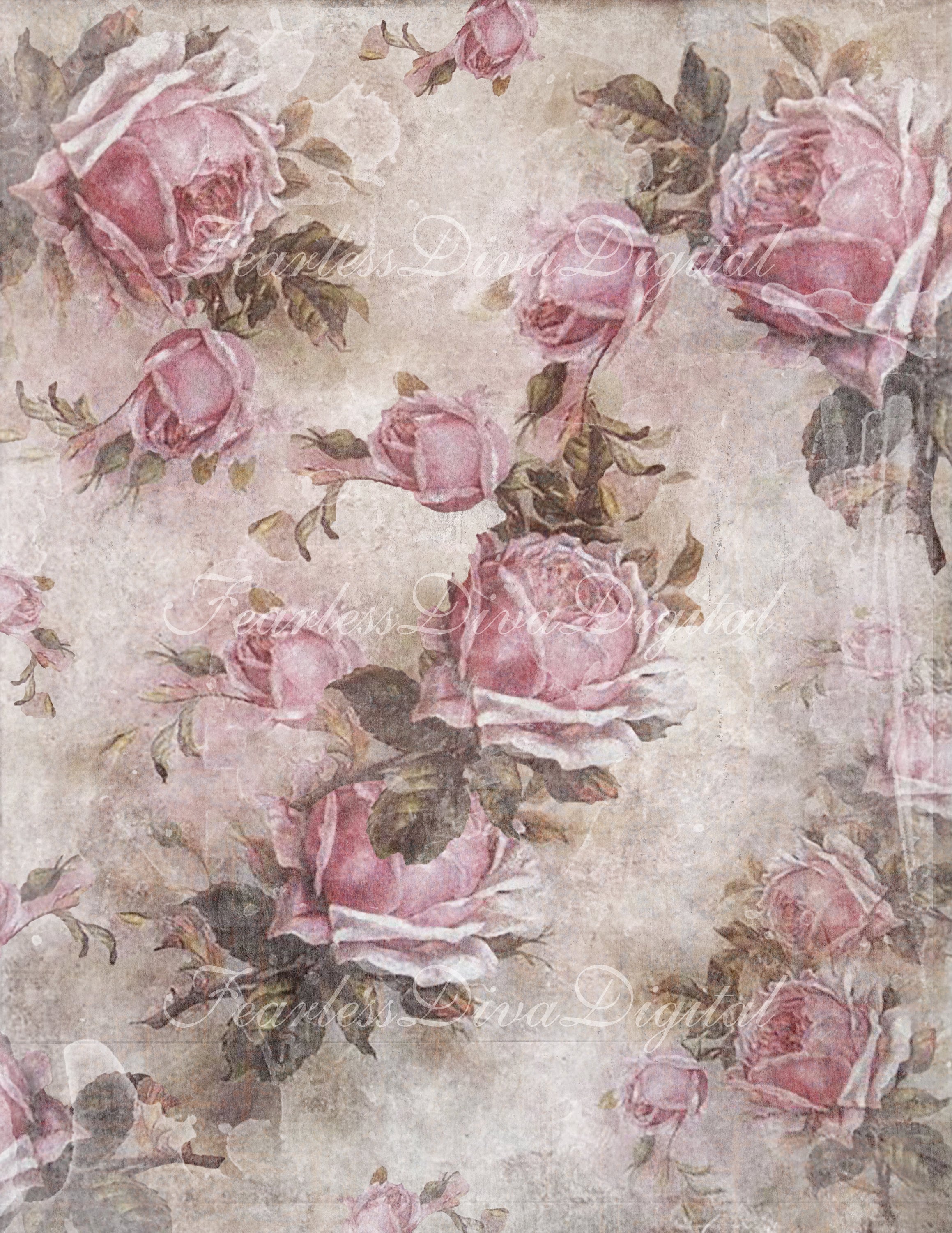 Vintage Shabby Chic Pink Roses Scrapbook Paper PRINTABLE 11x8.5 300 Dpi  Instant Download Floral Paper 